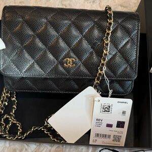 Chanel Black Quilted caviar Leather Wallet on Chain NIB authentic